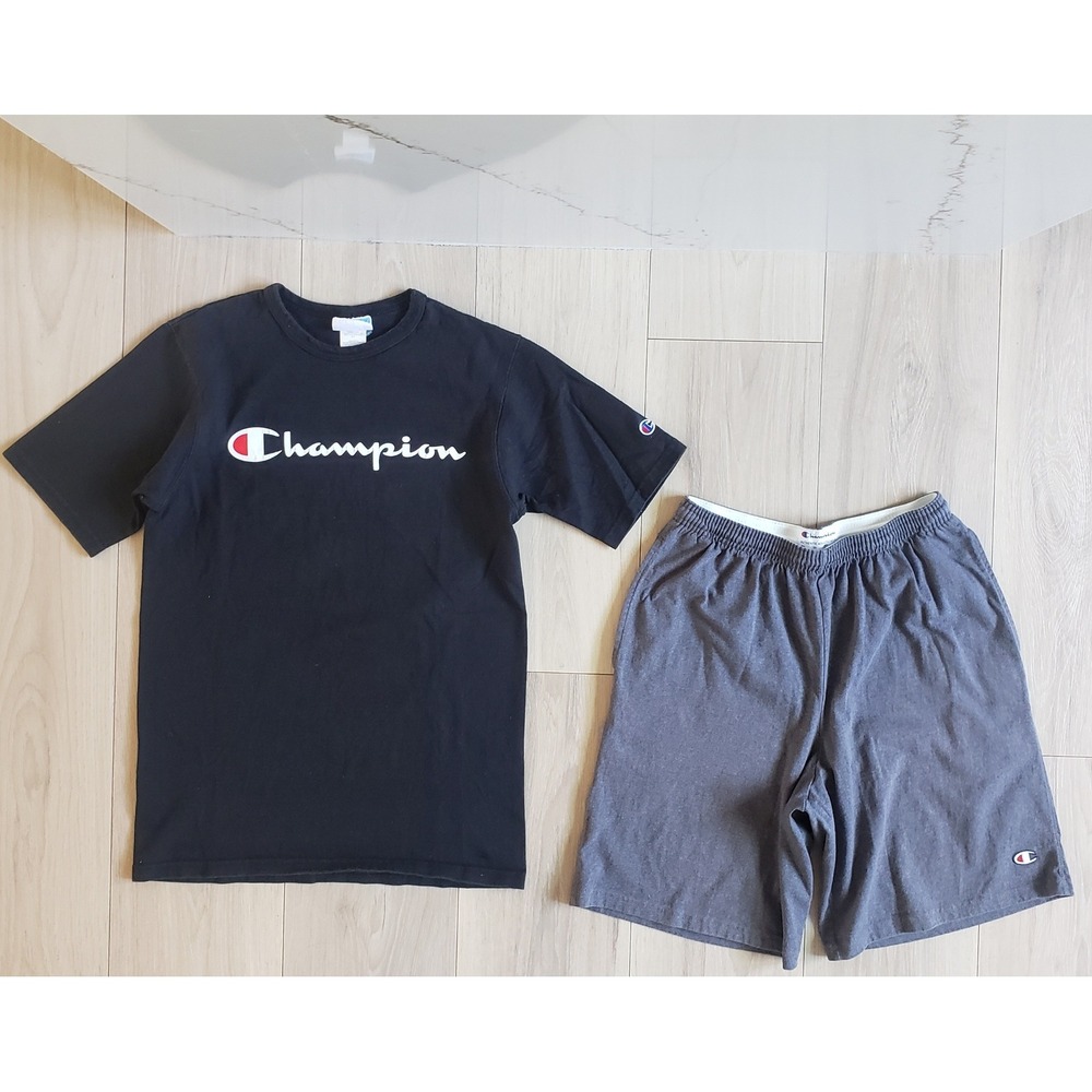 Champion Reverse Weave Crewneck Bundle Mens S Logo Shirt Throwback Shorts Set